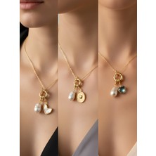 NKT Collection Turkuaz Kalp Kabartma Kalp Beyaz Kalp Incili Kolye