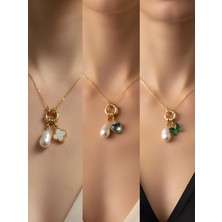 NKT Collection Turkuaz Kalp Zümrüt Yeşili Kelebek Kupa As Incili Kolye