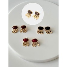 Gold Sallantılı Bordo Tasarım Küpe