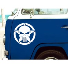 Sticker Dizayn Punisher Infazcı Kurukafa Yıldız Sticker - Araba Oto Motosiklet Cam Sticker - 00063