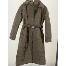 JOOQSTORE Kapüşonlu Kemerli Uzun Şişme Mont