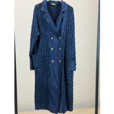 JOOQSTORE Örgü Detaylı Düğmeli Uzun Triko Ceket