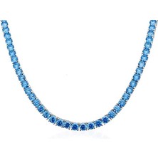 Necati Gün Mavi Zirkon Taşlı 4mm Su Yolu Gümüş Kolye