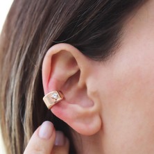 Necati Gün Kare Taşlı Rose Gold Gümüş Cuff Küpe