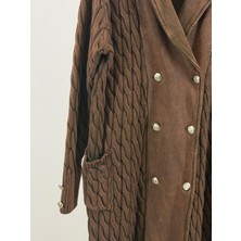 JOOQSTORE Örgü Detaylı Düğmeli Uzun Triko Ceket