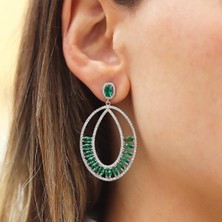 Necati Gün Yeşil Zirkon Taşlı Glamore Gümüş Küpe