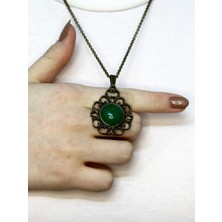 Esha Doğal Taş Yeşil Akik Doğal Taşlı Otantik Yaprak Model Kadın Kolye EUK32YA