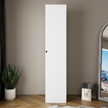 Bimossa KA2040 Goss 45CM Tek Kapaklı Dar Raflı Gardırop, 5 Raflı, Sağ/sol Kapak Seçenekli, Beyaz Dolap
