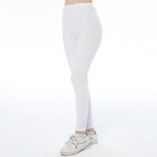 ASN Concept Kadın Paçası Taş Baskılı Örme Beyaz Tayt (Büyük Beden Seçeneğiyle)