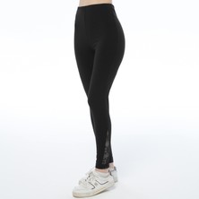 ASN Concept Kadın Paçası Dantel Detaylı Örme Siyah Tayt (Büyük Beden Seçeneğiyle)