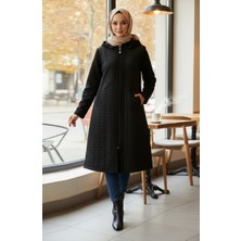 Büyük Beden Kürklü Kaşe Mont 6247-01 Siyah