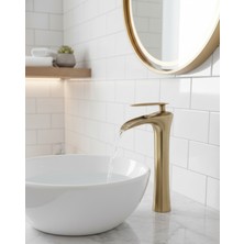 Emfa Aksesuar Mat Gold Çanak Lavabo Bataryası - Şelale Akış Antik Lavabo Bataryası