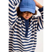 Marvy Çizgili Yünlü Kazak Mavi-Ekru