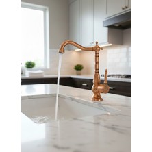 Emfa Aksesuar Bakır Vintage Mutfak Bataryası Bakır Vintage Evye Musluğu İşlemeli Armatür Bakır