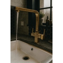 Emfa Aksesuar Antik Mat Gold Kare Arıtmalı Mutfak Bataryası - Mat Gold Arıtmalı Eviye Bataryası