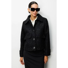 Ekol Kadın Süs Kapak Cepli Simli Mont 6089 Siyah