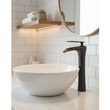 Emfa Aksesuar Siyah Çanak Lavabo Bataryası - Şelale Akış Siyah Lavabo Bataryası