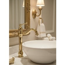 Emfa Aksesuar Gold Çanak Lavabo Bataryası Vintage Lavabo Musluğu Vintage Çanak Batarya Gold Musluk