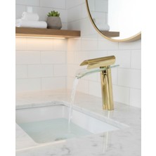 Emfa Aksesuar Gold Lavabo Bataryası - Cam Oluklu Altın Lavabo Bataryası