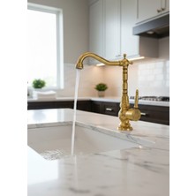 Emfa Aksesuar Vintage Mutfak Bataryası Gold Vintage Evye Musluğu İşlemeli Armatür Gold