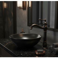 Emfa Aksesuar Siyah Çanak Lavabo Bataryası Eskitme Lavabo Musluğu Vintage Çanak Batarya Siyah Musluk