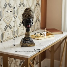 İki Yedi Konsept Ribera 777 Afrikalı Kadın Büst Heykeli 25 Cm, Siyah Altın Detaylı Dekoratif Obje, Ev Ofis Aksesuarı