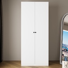Bimossa KA6040 Goss 90 cm Kapaklı,2 Çekmeceli, Askılı ve Raflı Beyaz Dolap, Modern Yatak Odası Gardırobu