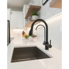 Emfa Aksesuar Siyah Mat Arıtmalı Mutfak Bataryası - Arıtmalı Spiralli Pirinç Eviye Bataryası