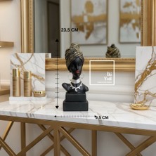 İki Yedi Konsept Ribera 774 Afrikalı Kadın Büst Heykeli 23,5 cm | Siyah Gold Detaylı Dekoratif Obje Ev Ofis Hediyesi
