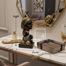 İki Yedi Konsept Ribera 773 Afrikalı Kadın Büstü Siyah Gold Detaylı Dekoratif Obje 22 cm Modern Salon Ofis Aksesuarı