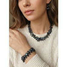 Aytens Takı Barok Kültür Incisi Antrasit Takı Seti - Paslanmaz Çelik Detaylı