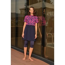 Tesmay Sporcu Likra Hızlı Kuruyan Kumaş Kısa Kollu Taytlı Kadın Mayo 3417