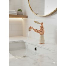 Emfa Aksesuar Bakır Spiralli Mermer Detaylı Lavabo Bataryası - Uzayabilen Rose Gold Spiral Lavabo Musluğu