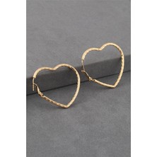 Pazarois Kalp Formlu Altın Renkli Dokulu Çelik Halka Küpe