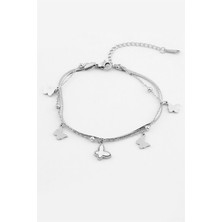 Pazarois Kelebek Figürlü Gümüş Renkli Çelik Bileklik