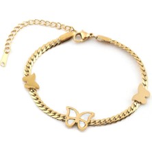 Pazarois Kelebek Figürlü Altın Renkli Çelik Bileklik