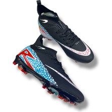 Laliga 610 Süperfly Özel Taban Çoraplı Krampon Siyah Kırmızı Desenli