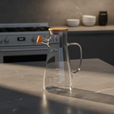 Storemax Borosilikat Cam Yağlık - Bambu Kapaklı ve Ölçü Çizgili Sirkelik | Damlatmaz Ağızlı, Dayanıklı, Kurşunsuz Yağdanlık (900 Ml)