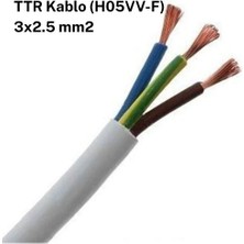 Ttr (HO5VV-F) 3x2.5 Mm2 Beyaz Kablo, Pvc Izoleli, Çok Damarlı, 300/500V, 1 metre fiyatıdır.