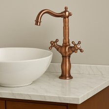 Emfa Aksesuar Koç Başı Çanak Bakır - Rose Gold Lavabo Bataryası - Pirinç Bakır Çanak Batarya