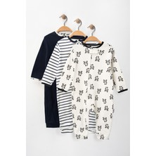 Panda Çizgili Fermuarlı 3lü Tulum Set 9-12-18 Ay Uyku Tulumu Seti