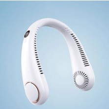 Storemax Yeni Nesil Boyun Askılı Giyilebilir Mini Fan 5 Kademeli Dijital Göstergeli Boyun Fanı Soğutucu Vantilatör Beyaz