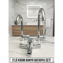 Emfa Aksesuar 3'lü Krom Batarya Seti - Mutfak Lavabo Banyo Bataryası Set - Pirinç Üçlü Set
