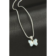 Pazarois Taşlı Kelebek Figürlü Silver Renk Paslanmaz Çelik Kolye