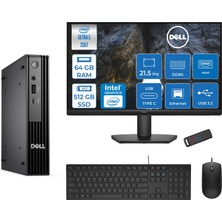 Dell Pc Pro Mıcro QCM1250 Intel® Ultra 5 235T 64GB Ddr5 512GB SSD Intel® GRAPHICS21.5 Dell Monitör Fhd  Freedos Mini Masaüstü Bilgisayar BTO10621F22+ZETTAUSBBELLEK