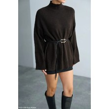 Cemo Yüksek Yaka Oversize Triko Tunik Kazak