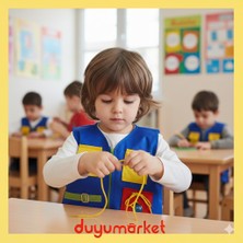 Dodomar Çocuk Okul Öncesi Motor Beceri Aktivite Önlüğü – Fermuar, Düğme, Çıtçıt, Bağlama, Cırtcırt ve Tokalı Eğitim Önlüğü