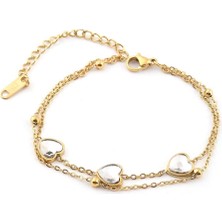 Pazarois Kalp Figürlü Altın Renkli Çelik Bileklik