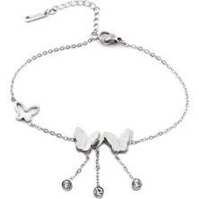 Pazarois Kelebek Figürlü Gümüş Renkli Çelik Bileklik