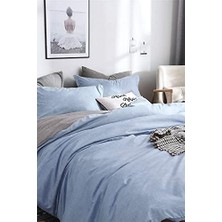 Storemax Çift Kişilik  Çift Taraflı Nevresim Takımı -Düz Battal Çarşaflı - Açık Mavi/gri